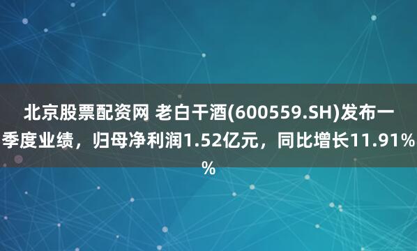 北京股票配资网 老白干酒(600559.SH)发布一季度业绩，归母净利润1.52亿元，同比增长11.91%